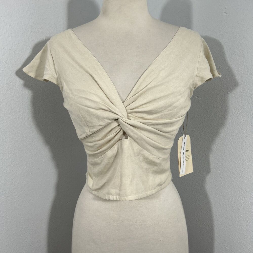 Midnight‎ Sky Crop Top Womens Small Cream Babydoll Front Knot Cinched 90s Y2K